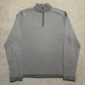 Vtg Neiman Marcus Sweater Mens Large Gray 1/4 Zip Merino Wool Blend Old Money
